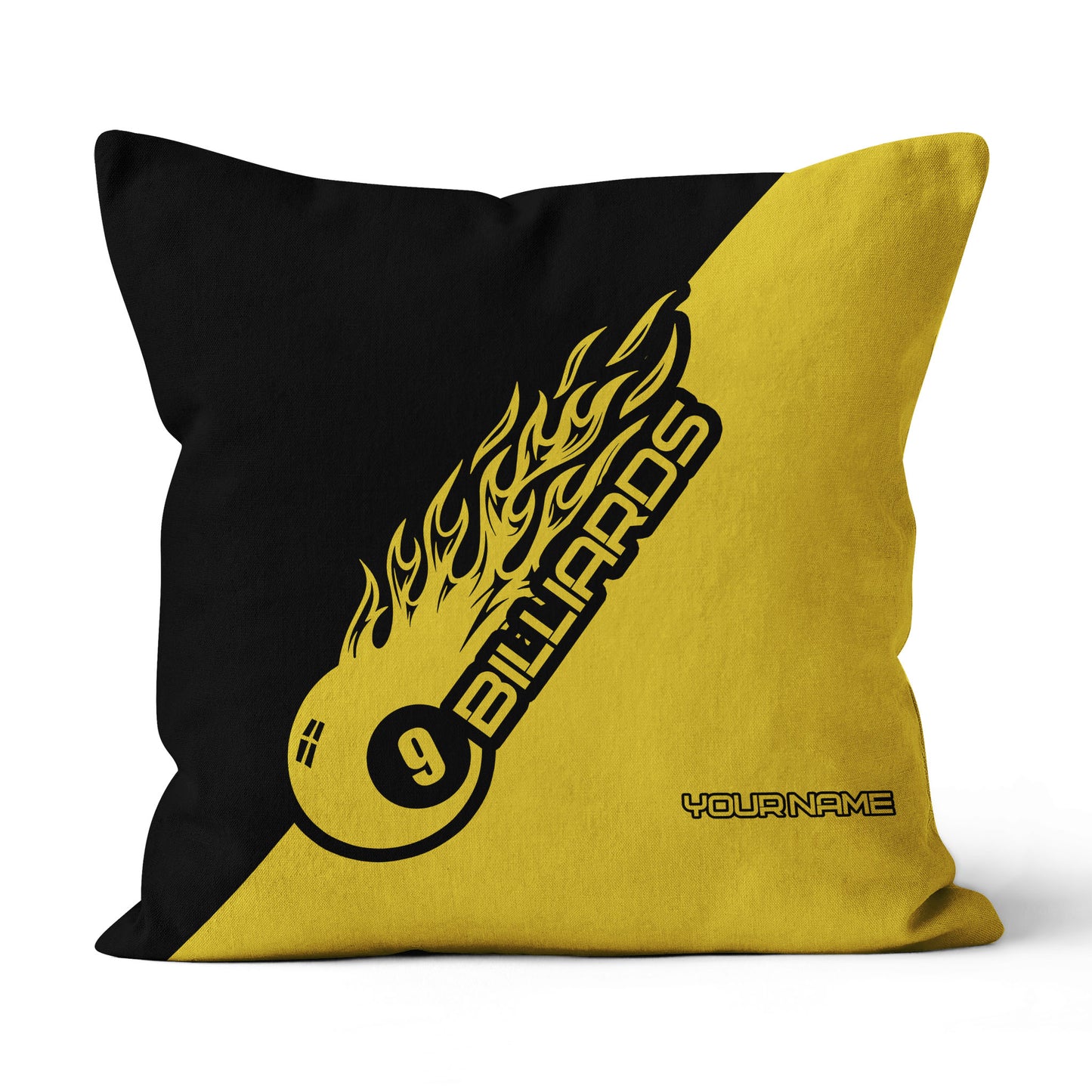Black Yellow 9 Ball Billiard Pillow Custom Name Pool Gifts Throw Pillow TDM0794