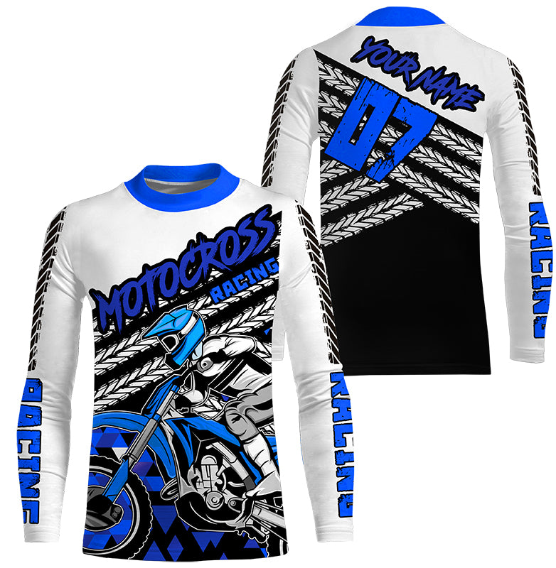 Personalized blue motocross kid men women jersey UPF30+ extreme off-road motorcycle shirt biker PDT414