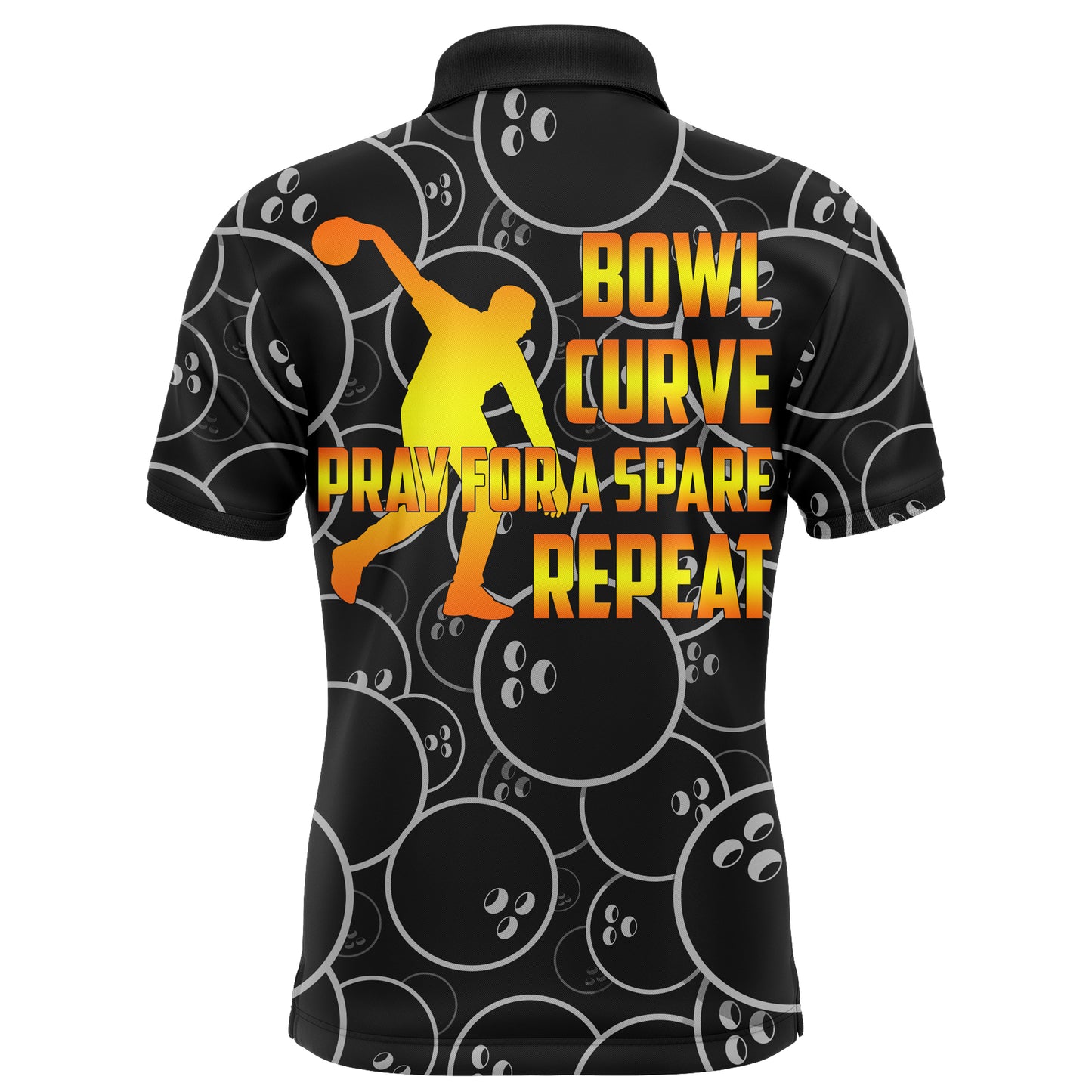 Funny Men Polo Bowling Shirt, Bowl Curve Pray Repeat, Personalized Name Short Sleeves Bowlers Jersey NBP41