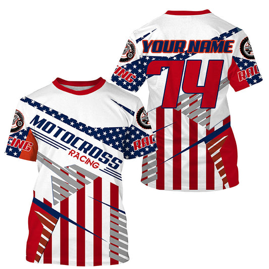 Custom American flag dirt bike jersey youth men women UPF30+ Patriotic Motocross shirt motorcycle PDT351