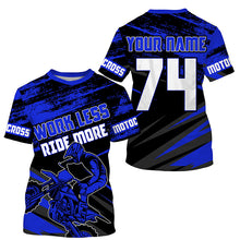 Load image into Gallery viewer, Work Less Ride More Motocross jersey kid adult UPF30+ blue custom dirt bike racing shirt PDT307