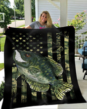 Load image into Gallery viewer, Crappie fishing American flag camo black angry crappie fish ChipteeAmz's art custom throw fleece blanket AT050