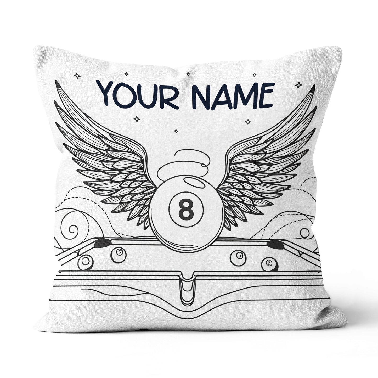 Personalized Billiard 8 Ball Wings Line Drawing Pillow, Billiards Gifts VHM0900