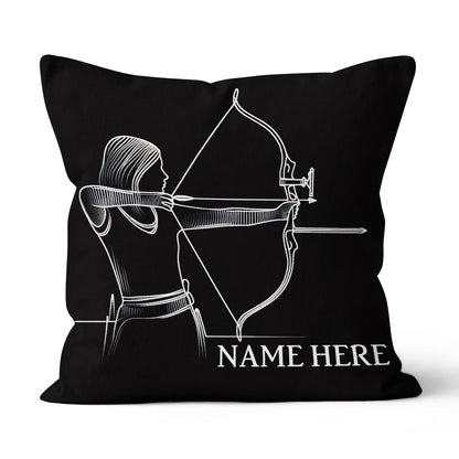 Customized Women Archer Line Drawing Black Pillow, Archery Pillow Gifts TDM0855