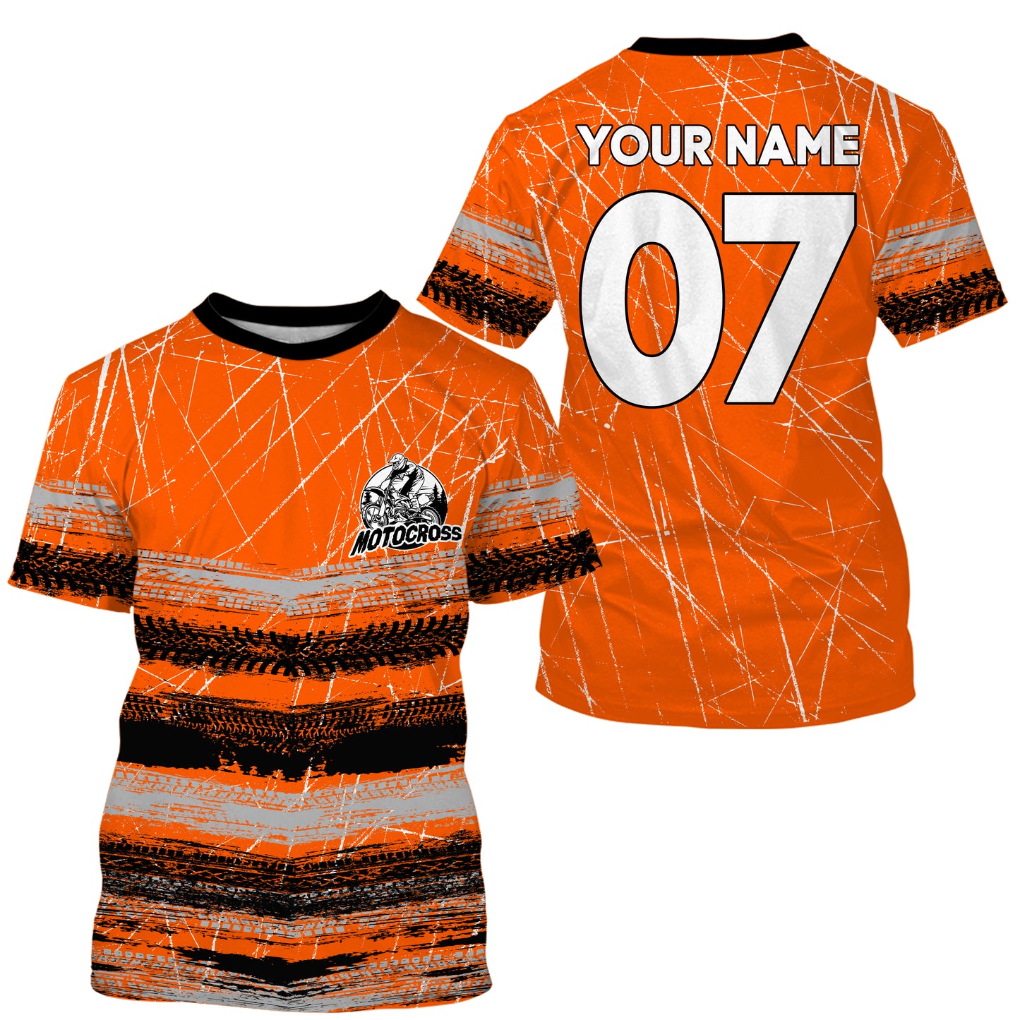 Custom motocross jersey orange tire track dirt bike UPF30+ kids men women motorcycle off-road NMS1032