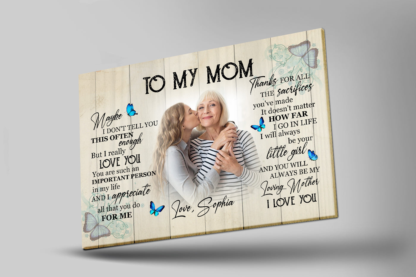 Personalized Mom Canvas - To My Mom Mother's Day Butterfly Gift, I Love You Mom Birthday Christmas| N2457