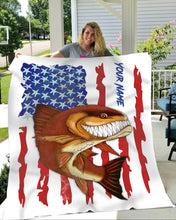 Load image into Gallery viewer, Redfish fishing American flag funny Red drum ChipteeAmz&#39;s art custom name fishing fleece blanket AT053
