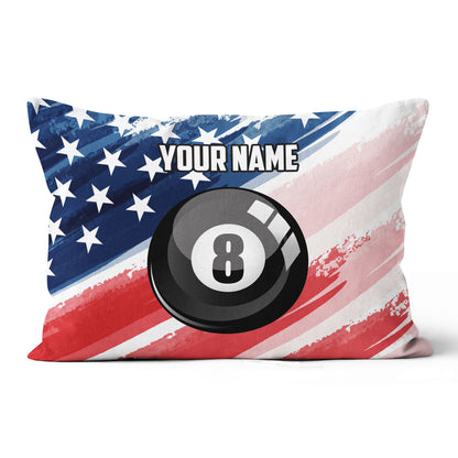 Personalized 8 Ball Pool American Flag Pillow, Patriotic Billiard Gifts TDM0769
