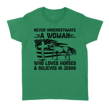 Load image into Gallery viewer, Never underestimate a woman who loves horses and believes in Jesus, horse gifts for girls D03 NQS2680 - Standard Women's T-shirt