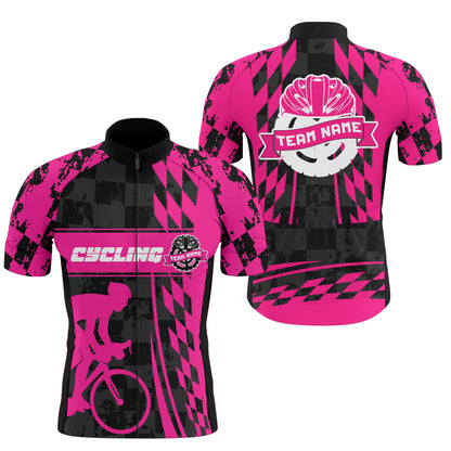 Personalized Pink men cycling jersey Biking team athletes tops UPF50+ road gear with 3 pockets| SLC62