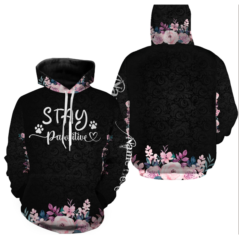 Dog Mom Shirt Hoodie Long Sleeve| Stay Pawsitive Shirt Floral Gift for Her, Dog Mom, Dog Lover Gift| JTSD281
