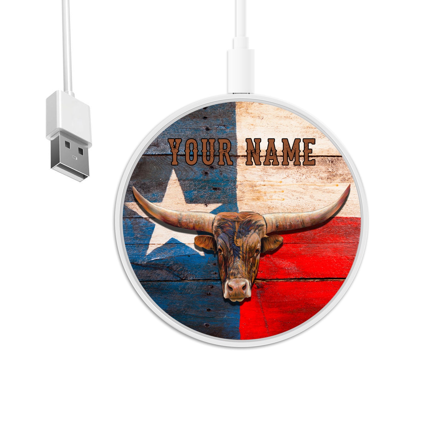 Longhorn Texas custom name personalized gift Wireless Charger