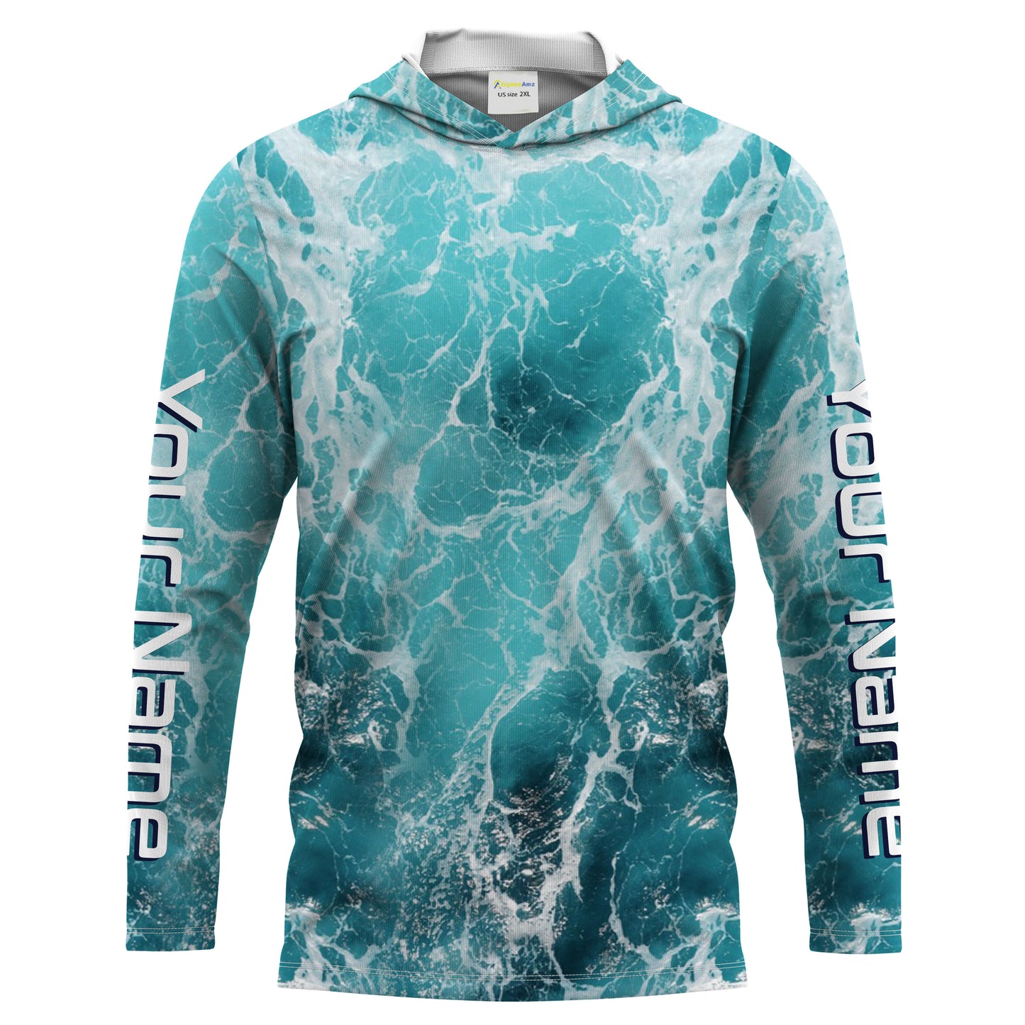 Custom Saltwater Long Sleeve performance Fishing Shirts, blue Sea wave camo Fishing jerseys IPHW1327