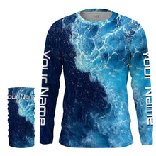 Load image into Gallery viewer, Beautiful Custom Saltwater Long sleeve Fishing Shirts UV Protection, Sea wave camo Fishing Shirts - IPHW1331