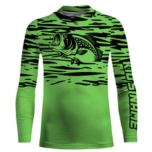 Load image into Gallery viewer, Largemouth bass fishing green color Custom Name All Over Printed UV Protection performance Fishing Shirts For Adult and Kid NQS2876