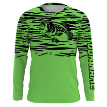 Load image into Gallery viewer, Largemouth bass fishing green color Custom Name All Over Printed UV Protection performance Fishing Shirts For Adult and Kid NQS2876