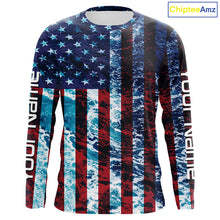 Load image into Gallery viewer, Custom Saltwater Long Sleeve Uv Fishing Shirts, American Flag Sea Wave Camo Fishing Shirts IPHW5028