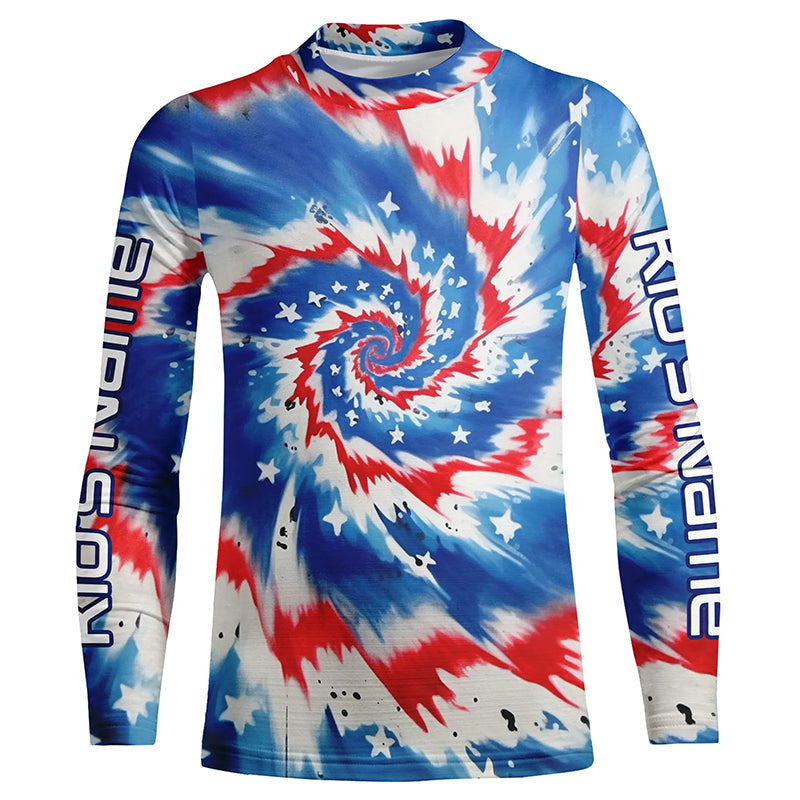 American Flag Tie Dye Custom Long Sleeve Performance Fishing Shirts, Patriotic Fishing Jerseys IPHW4726