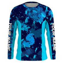 Load image into Gallery viewer, Fishing teal blue camo Custom UV Long Sleeve Fishing Shirts, UV Protection Outdoor shirts - IPHW1225
