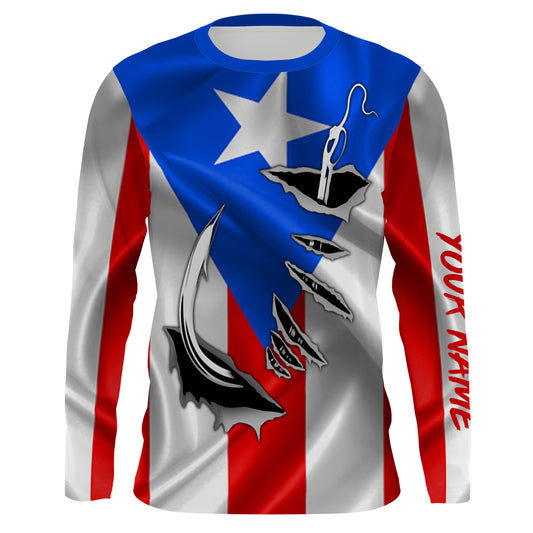 Puerto Rico Fishing 3D Fish Hook Flag UV protection custom Patriotic Fishing Shirts IPHW370