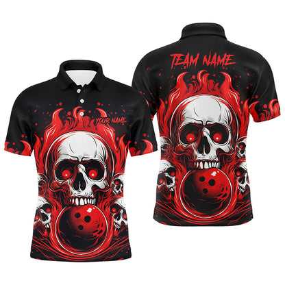 Custom Red Skull Bowling Team Shirts, Flame Bowling Jerseys Bowlers Shirts For Men And Women IPHW5841