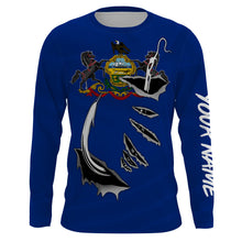 Load image into Gallery viewer, PA Pennsylvania Flag Fishing 3D Fish Hook UV protection quick dry customize name long sleeves shirts personalized Patriotic fishing apparel gift for Fishing lovers IPH1907