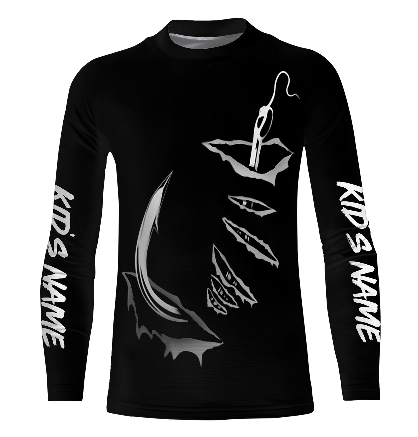 3D Fish hook Customize UV Protection Long sleeve performance black Fishing Shirts - IPHW522