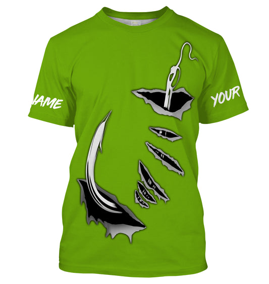 Fish hook Custom Green Long Sleeve performance Fishing Shirts Fishing jerseys - IPHW1366