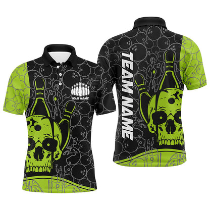 Custom Skull Bowling Shirts For Men And Women, Green Bowling Team Jerseys Bowling Polo Shirt IPHW5839