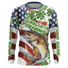 Load image into Gallery viewer, Personalized St Patrick'S Day Walleye Long Sleeve Fishing Shirts, Patriotic Walleye Fishing Jerseys IPHW5900
