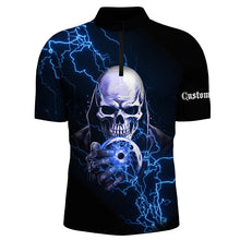 Load image into Gallery viewer, Blue Thunder Skull Custom Bowling Team Shirts For Men And Women Team Bowling Jerseys Bowlers IPHW5512