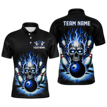 Load image into Gallery viewer, Personalized Unisex Skull Bowling Shirt Custom Team'S Name Flame Bowler Jerseys | Blue IPHW6012
