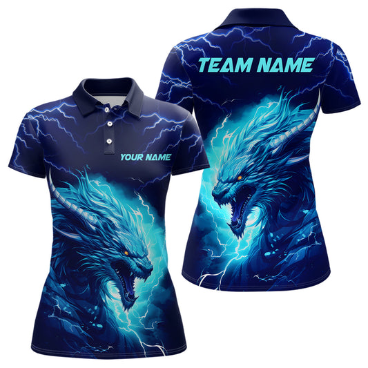 Blue Lightning Thunder Custom Dragon Bowling Team Shirts Women Bowling League Jerseys IPHW5293