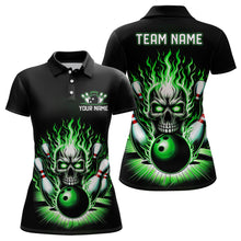 Load image into Gallery viewer, Personalized Skull Bowling Shirt For Women Custom Team'S Name Flame Bowler Jerseys | Green IPHW5820