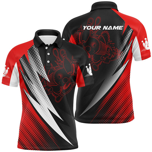 Custom Red black bowling shirt for men – personalized team jersey front view