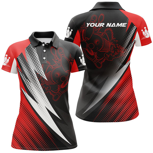 Custom Red black bowling shirt for women – personalized team jersey front view