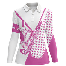 Load image into Gallery viewer, Pink and white Womens golf polo shirts custom golf club attire for women, golf gift for ladies NQS6358