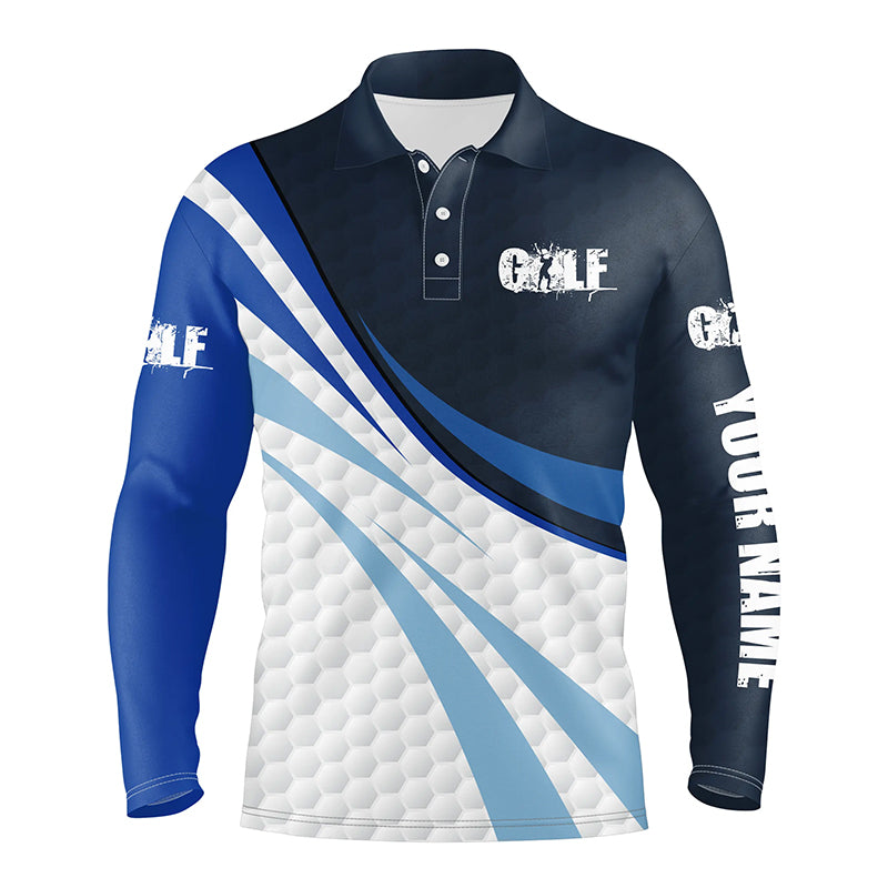 Mens golf polo shirts blue and white golf balls custom name golf shirts for men, gift for golf lovers NQS4316