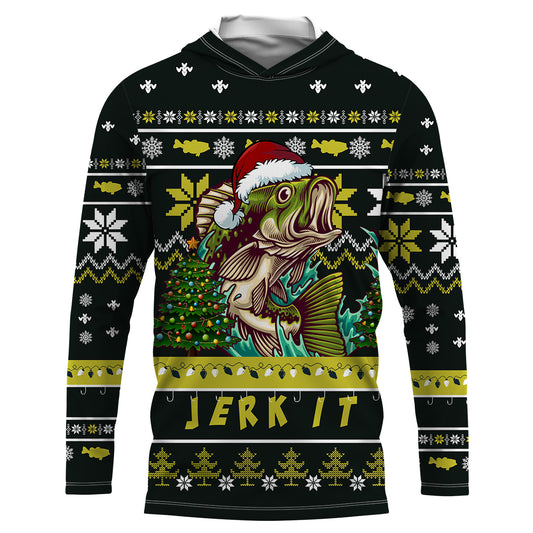 Funny ugly Christmas Bass fishing shirts for men Performance Long Sleeve Fishing Shirt NQS1000