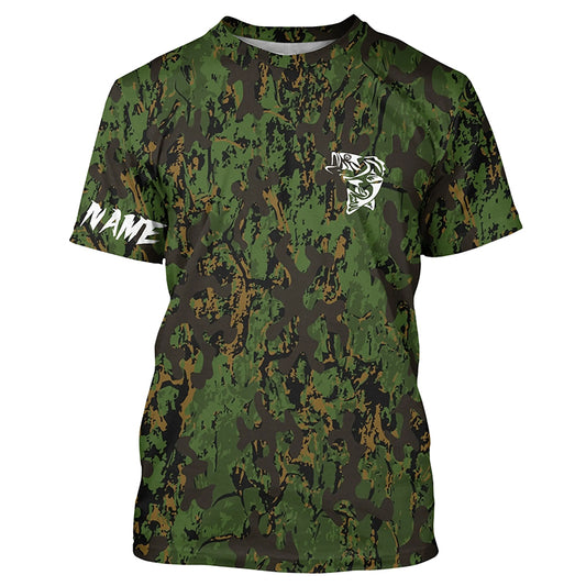 Bass fishing green camouflage Custom fishing Shirts jersey - Custom camo fishing apparel NQS4933