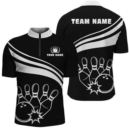 Personalized bowling Quarter Zip shirts for men, custom black white men bowling shirt team bowl jersey NQS6875