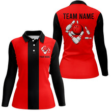 Load image into Gallery viewer, Personalized Red Black Retro Bowling Polo shirt For women custom vintage bowling team jerseys NQS6881