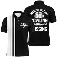 Load image into Gallery viewer, Black white retro bowling polo shirts for men custom Today's forecast bowling with a chance of cussing NQS6908