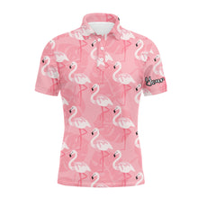 Load image into Gallery viewer, Men golf polo upf shirts pink flamingo pattern custom name polo shirts gift for men NQS3695
