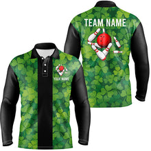 Load image into Gallery viewer, Personalized Green clover Black Retro Bowling Polo Shirts For Men custom vintage bowling team jerseys NQS7108