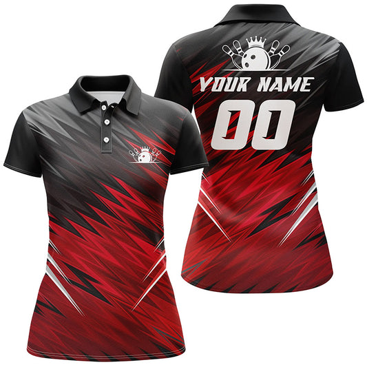 Custom Red black bowling shirt for women – personalized team jersey front view