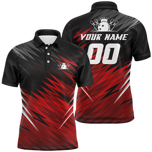Custom Red black bowling shirt for men – personalized team jersey front view