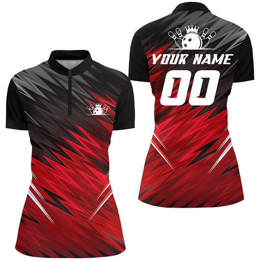 Custom Red black bowling shirt for women – personalized team jersey front view