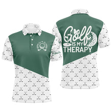 Load image into Gallery viewer, Golf is my therapy Mens golf polos shirts custom name green golf clubs pattern golf shirts for men NQS5155