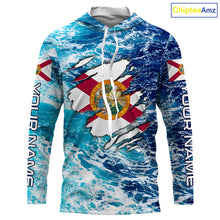 Load image into Gallery viewer, Blue sea wave ocean camo Florida flag shirt Custom sun protection fishing fishing long sleeve shirts NQS3455